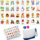 Soulchen 129 Pack 4 Players Mahjong Block Set(1.2'') Tiles Push Game Portable Travel Blue Mahjong Tiles Set with Carry Bag for Spring Summer Family Friends Party Game Gift, 32 Seasonal Pattern