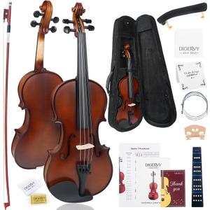 Violin 4/4 Full Size Kit, Solid Wood Acoustic Violin Fiddle Set for Beginner Adult Student Teen Kid with Violin Case, Rosewood Bow, Shoulder Rest, Extra Strings and Cleaning Cloth (Brown, Full)