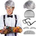 Beelittle Old Man Costume Mad Scientist Wig Set Albert Einstien Ben Benjamin Franklin Grandpa Costume (Gray)