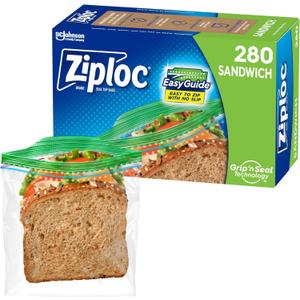 Ziploc Sandwich and Snack Bags with EasyGuide Texture, Plastic Storage Bags with Grip 'n Seal Technology, 280 Bags Total (280 Count)