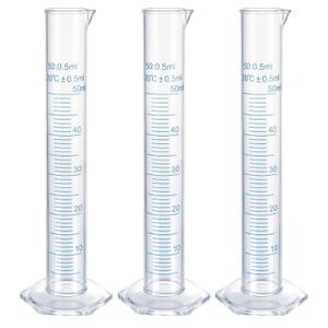 3PCS Graduated Cylinder Plastic, Transparent Graduated Test Lab Cylinders with 2-Sided Marking 50ml Measuring Cylinders Science Test Tube Flask Measuring Lines Graduateds Cylinders Beaker