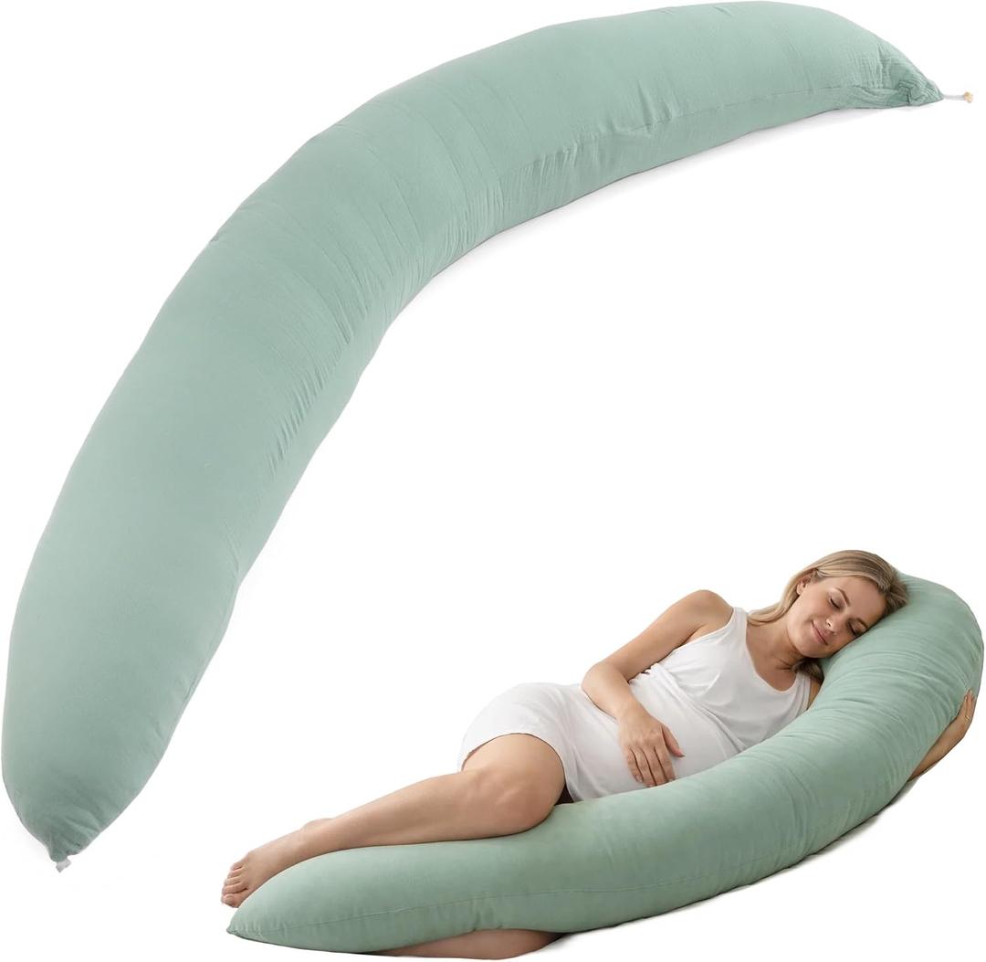 Pregnancy Pillow for Side Sleeping, 74 Inch C Shaped Long Body Pillow, Sleep Bolster Pillow, Maternity Body Pillow with Removable Cover, Soft and Supportive, Light Green, 74.8"
