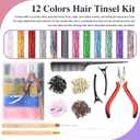 Leuceiy 12 Colors Hair Tinsel Kit, 48 Inch Hair Extensions With Tool, 3600 Strands Sparkling Dazzle Glitter Shiny Fairy Hair Heat Resistant for Girls Women Christmas New Year Festival Party