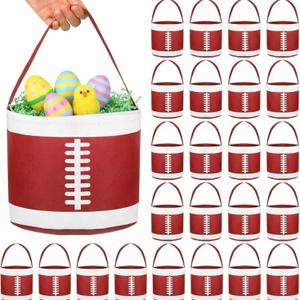 Teenyyou 24 Pcs Football Baskets with Handles Fabric Candy Bucket Sports Canvas Baskets Trick or Treat Gift Tote Bags for Party Favors
