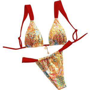 Women's 2 Piece Leopard Floral Bathing Suit Wireless Triangle Swimsuit High Waisted Bikini Sets (Large)