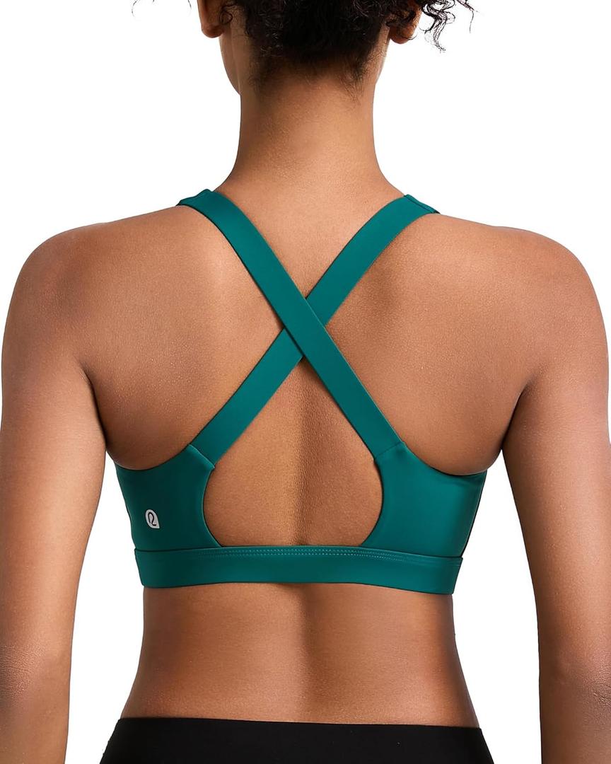 RUNNING GIRL High Impact Sports Bras for Women,Crisscross Back High Support Bra Moulded Cup Workout Bra Push up(Storm Teal, Size S)