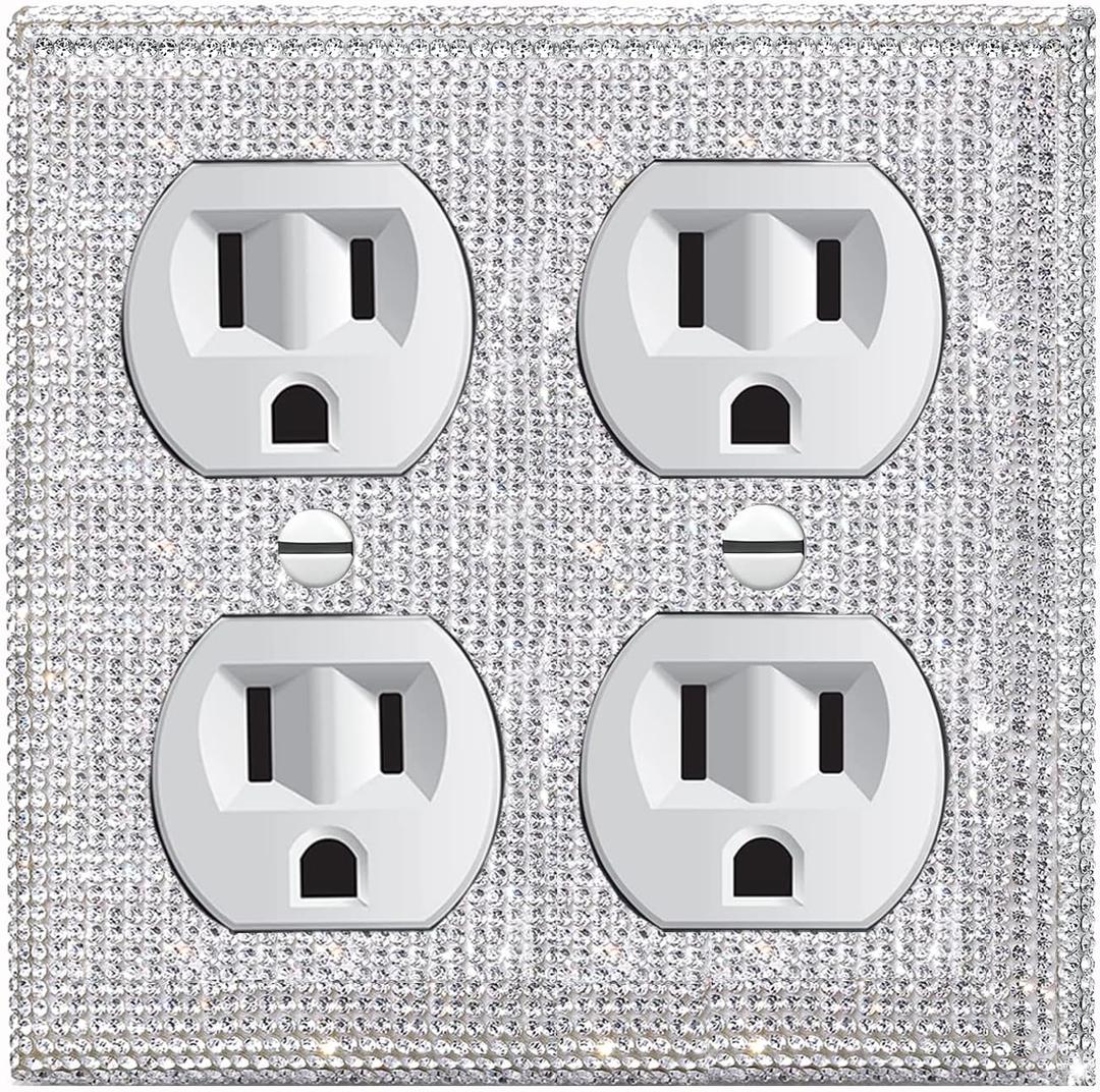 Shiny Rhinestones Wall Plates Double Socket Light Switch Cover Plate Decorative Wall Plate Toggle Outlet Covers (Standard Size)