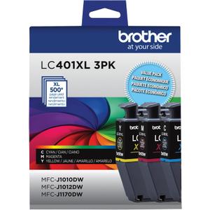 Brother Genuine LC401XL 3PK High Yield 3-Pack Color -Ink -Cartridges Includes 1- -Cartridge Each of Cyan, Magenta and Yellow -Ink