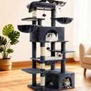 Cat Tree Large Cat Tower Tree 68" Multi-Level Cat Tower for Indoor Cats with Sisal Scratching Posts, Widen Cat Perche, Square Hammock, 2 Widen Condos, Scratching Posts, Grey