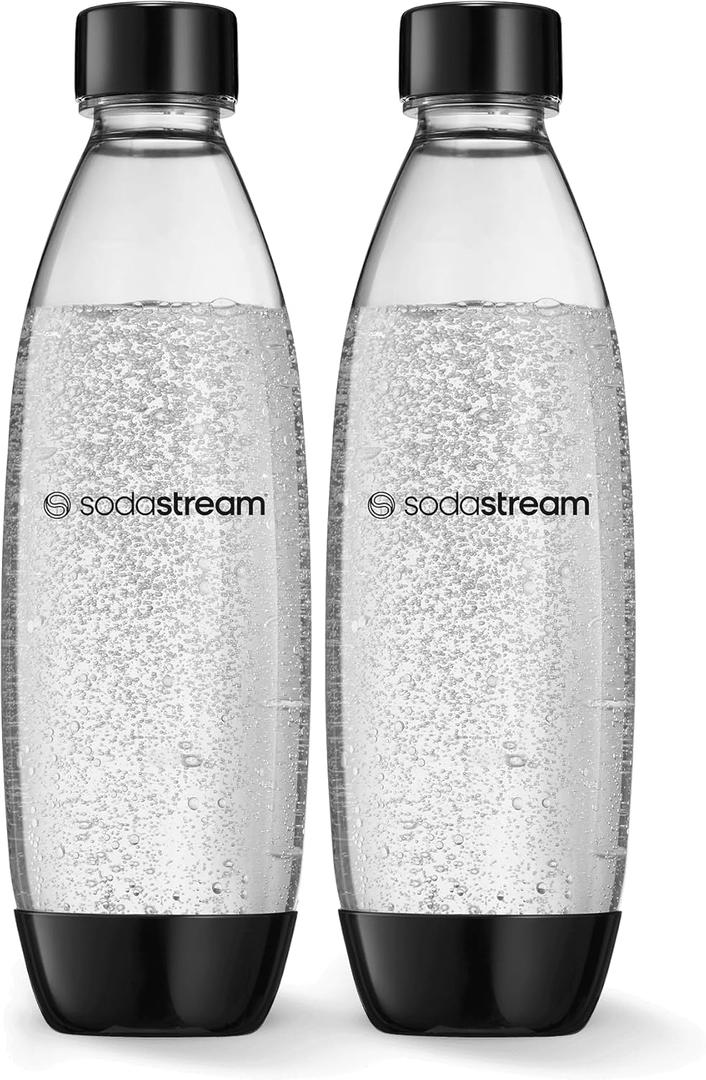 2 Pack Original Sodastream Source BLACK Carbonating Water Bottles 1 Liter BPA-Free / Fits only - Play, Splash, Source, Power, Spirit and Fizzi soda makers