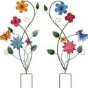 YEAHOME Garden Decor for Outside, 2 Pack 37 Metal Butterfly Garden Stakes, Spring Wall Decor, Colorful Look & Personalities Flowers Yard Art for Outdoor Lawn Backyard Porch Patio Home Decorations