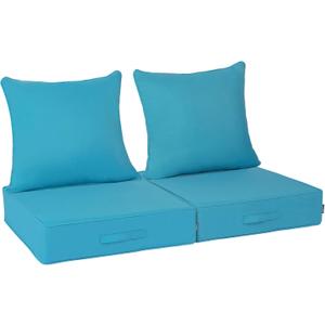 Outdoor Olefin Water-Resistant Deep Seat Cushion Set, 2PCS Weather and Fade Resistant 23''x 26''x 6'' Patio Furniture Seat Cushion, Thickened Sofa Chair Pad for Lawn, Garden, Turquoise