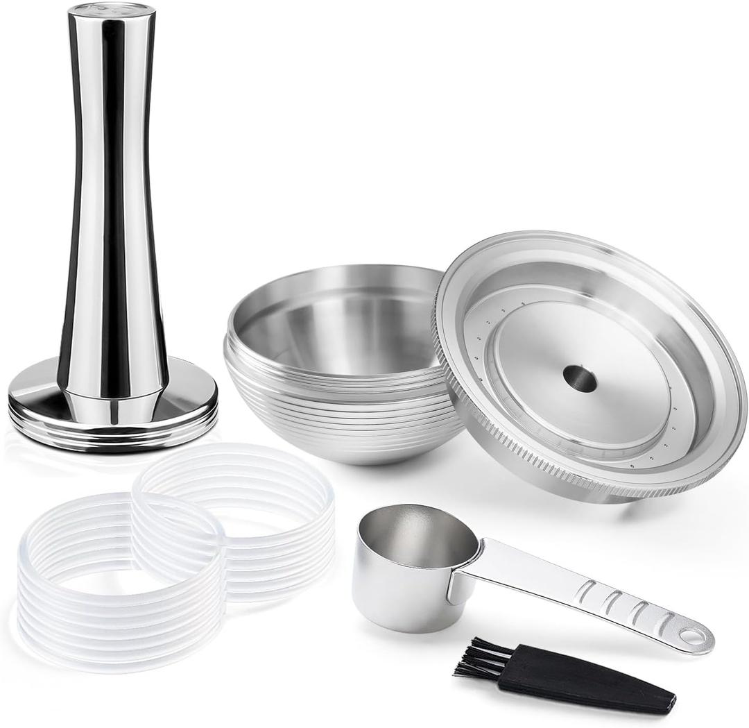 Stainless Steel Reusable Coffee Pods with Tamper for Nes presso Vertuo-line GCA1 and ENV135 Refillable Reusable Coffee Capsule Filter Espresso Size 80ml/2.4oz