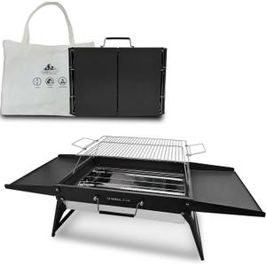 Charmline 20x14 inches Big Desktop Charcoal Grill, Liftable Grilling Net, Foldable Portable Grill for Indoor and Outdoor, BBQ Grill for Camping, Gardens, Picnics, Beach Parties, Black