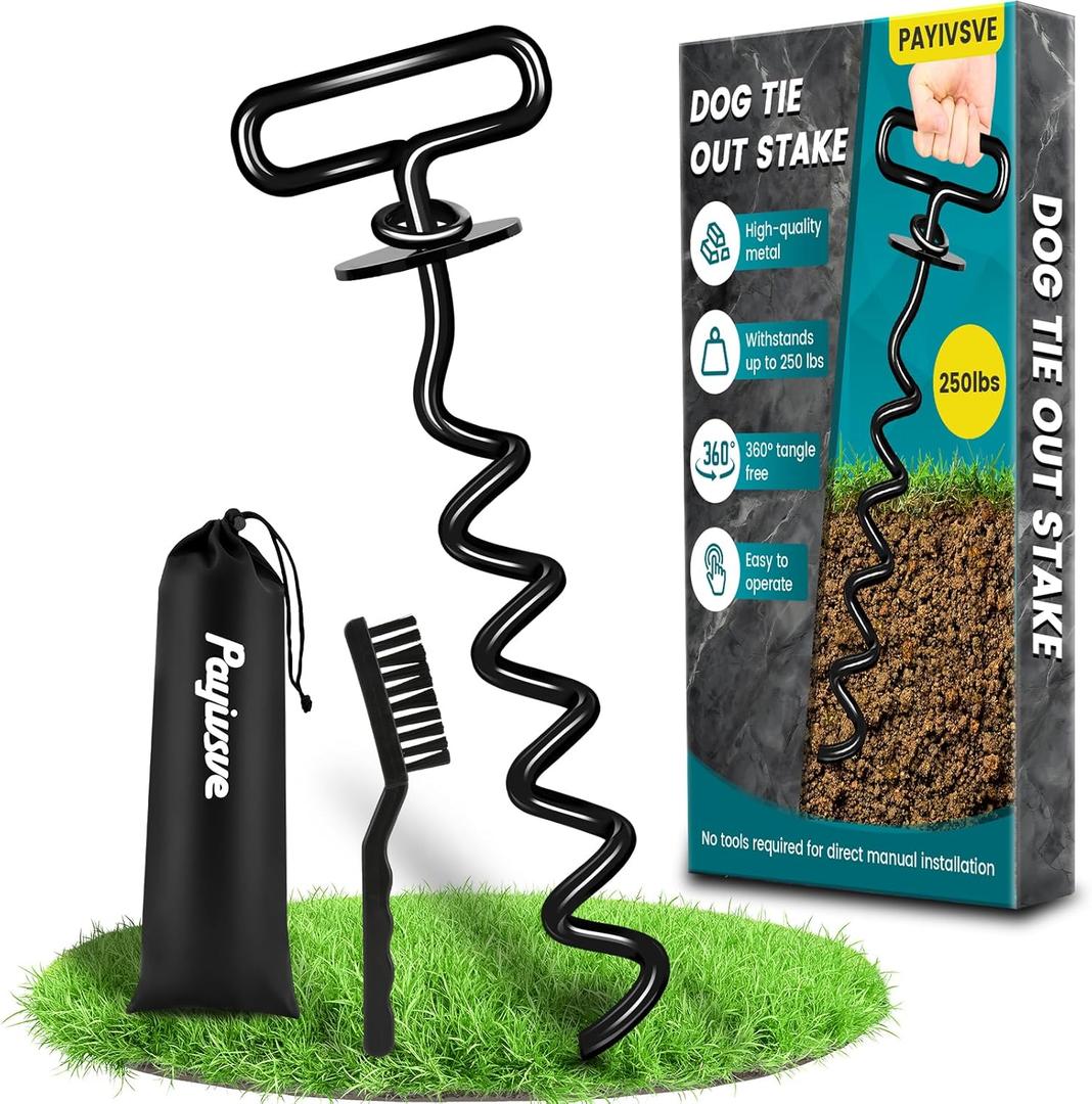 Dog Stake, Heavy Duty Dog Tie-Outs & Stakes (140LBS), Screw in Dogs Yard Stake, Yard Stake for Dogs, Easy Installation, Suitable for Yard, Park, Beach, Camping