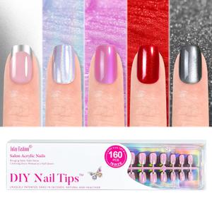 Press on Nails Short 5 Styles, Jofay Fashion 160Pcs Salon-Like Fake Nails with Chrome/Rainbow Laser/Chasing Light Cat Eye Designs, Acrylic French Tip Press on Nails Glue on Nails (A-01 Winter Daily)