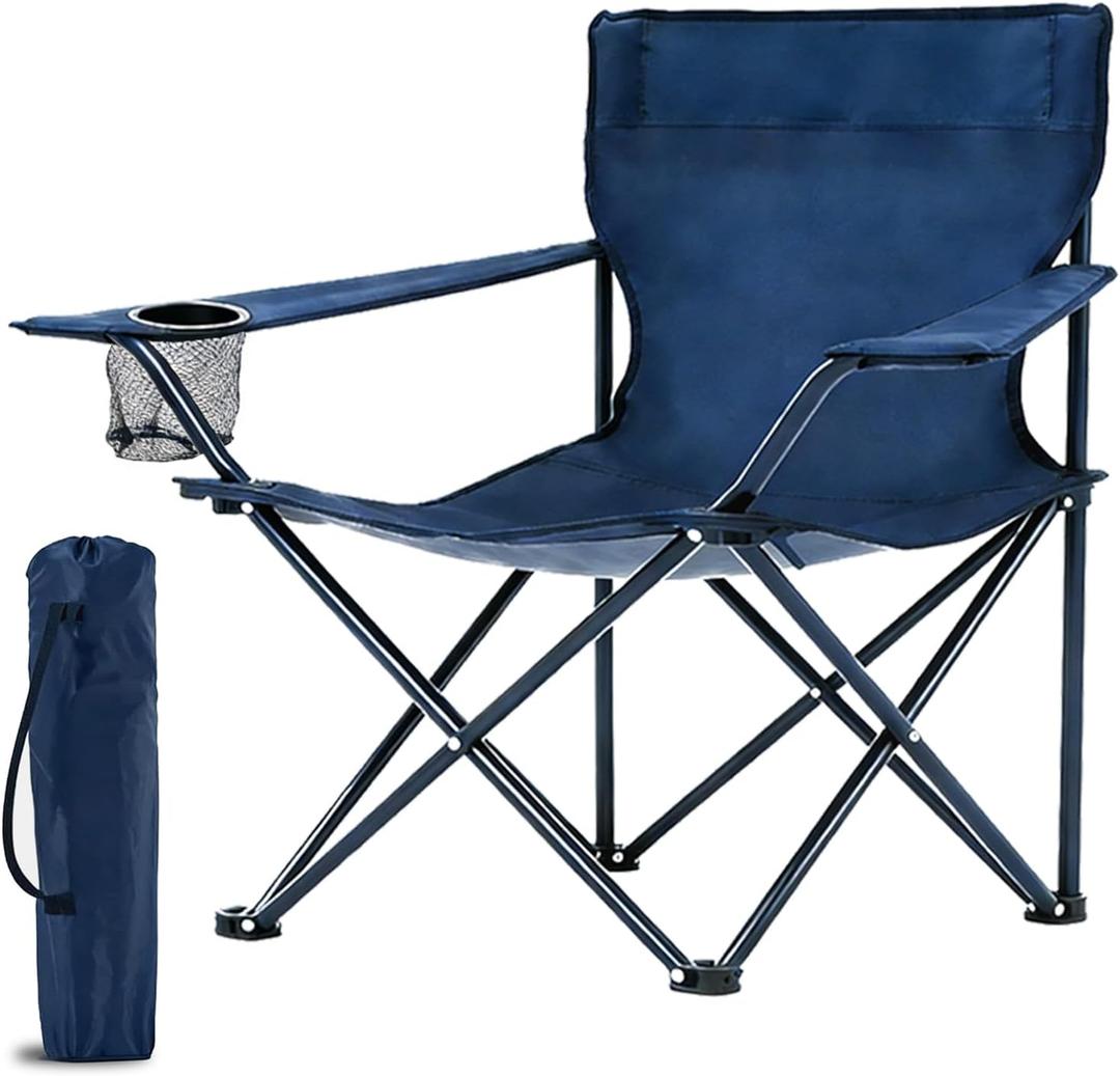 1Pack Portable Folding Camping Chairs Lightweight Outdoor Beach Chair with Cup Holder & Carry Bag, Lawn Chairs for Travel Hiking Picnic Fishing Concert (Blue), 1PCS