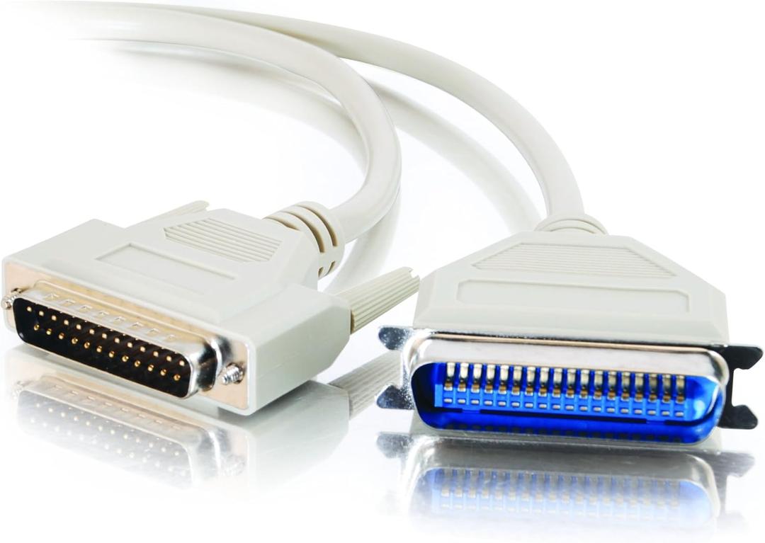 C2G 02798 DB25 Male to Centronics 36 Male Parallel Printer Cable, Beige (6 Feet, 1.82 Meters)
