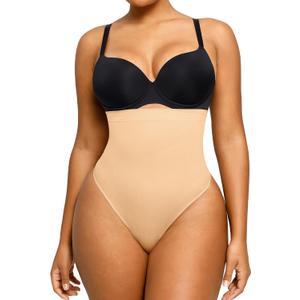 SHAPELLX Shapewear Tummy Control Seamless High Waisted Body Shaper Waist Slimming Thong Underwear Girdle Tummy Slimmer (Medium-Large, 01-sandy Brown-thong)