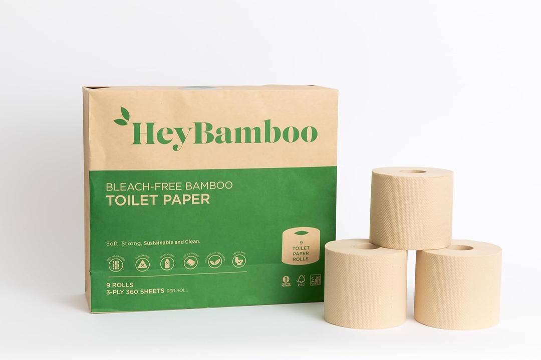 Natural Brown Bamboo Toilet Paper 3-Ply, 36 Rolls (4 Packs of 9) 360 Sheets/Roll (4 Packs, 36 Total Rolls), Soft & Strong, Tree-Free, Plastic-Free, Septic Safe, Non-Toxic, FSC Certified