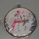 HUGANE Pink Snowman Winter Christmas Round Wall Art Decor, Rustic Christmas Tree Winter Snowman Hanging Canvas Framed Prints Wall Sculptures for Home Bedroom Living Room Decor, 10x10 Inch