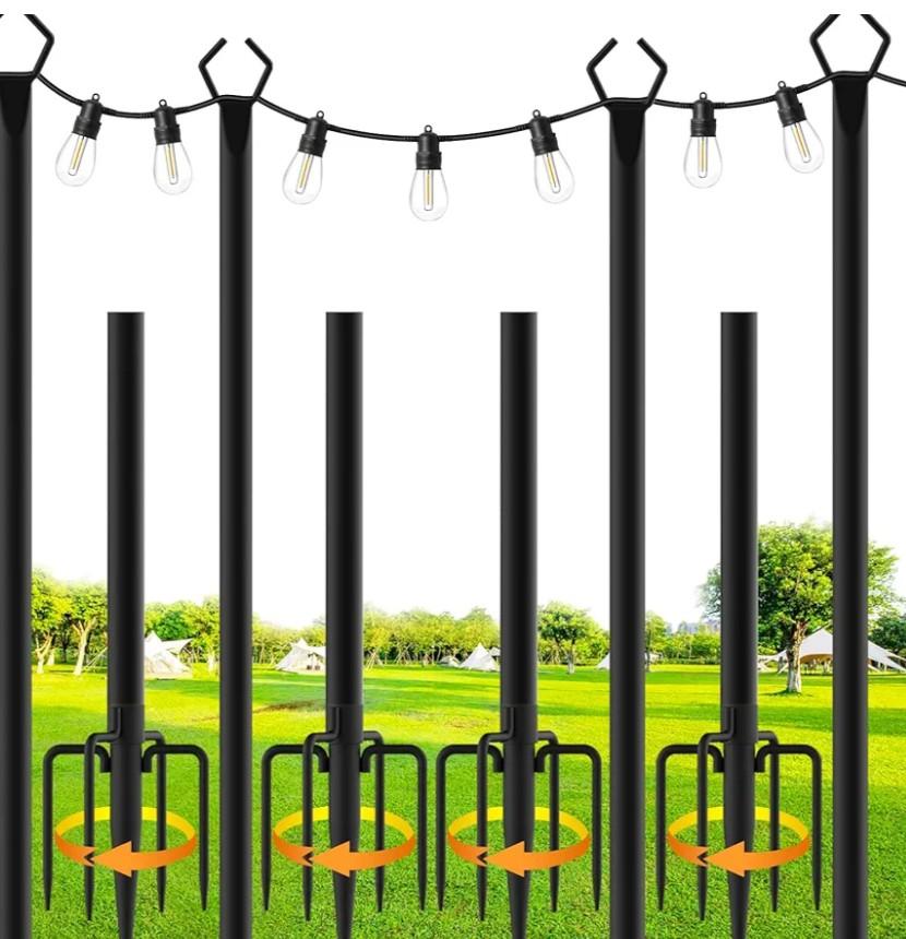 SINLEY 4 Pack String Light Poles,10 Ft Metal Poles with Fork for Outdoor String Lights,Outdoor Light Poles with Fork,Poles/Post/Stand for Outside,Patio,Deck,Backyard,Garden Wedding,Party
