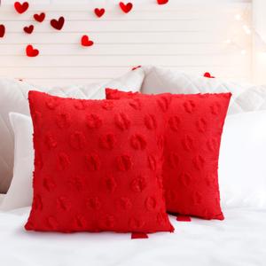 Novabright Set of 2 Valentines Throw Pillow Covers 18 X18 Cute Faux Fur Throw Case Soft Plush Aesthetic Pillow Covers for Decorative Sofa Couch Living Room Decor(Red,Lip)
