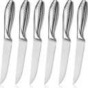 WELLSTAR Serrated Steak Knife Set of 6, Razor Sharp German Steel Blade 4.75 inch and Comfortable Stainless Steel Hollow Handle Durable Diner Table Knives Pack for Home Restaurant (Silver)
