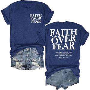 Christian Shirts for Women Faith Jesus Shirt Bible Verses Inspirational Short Sleeve Graphic Tee Tops (Blue, L)