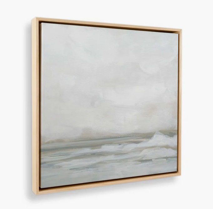 Framed Neutral Abstract Landscape Wall Art for Living Room, Square Mid Century Modern Canvas Paintings Prints Artwork for Walls, Minimalist Scenic Pictures Wall Decor for Bedroom Home Office, 24x24 In