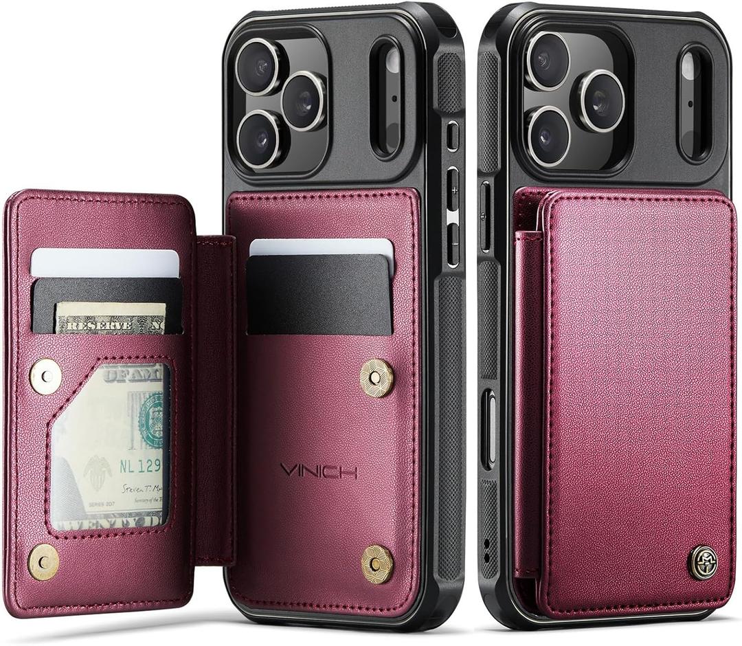 Vinich for iPhone 17 Pro Wallet Case with Card Holder, RFID Blocking Credit Slots Kickstand Shockproof Phone Cover Fit for iPhone 17 Pro 6.3" Red