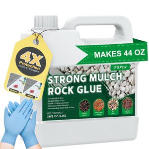Strong Concentrate Rock Glue, Makes 42oz Weather-Resistant Mulch Glue for Indoor & Outdoor Use All Year Round, Max Clear Gravel Binder for Landscaping, Sticky Gravel Adhesive - Lockdown Rubber/Pebble (32oz)