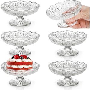 6 Pack Mini Glass Cake Plate, 4'' Dainty Glass Cake Serving Platter, Clear Dessert Display Stand Cat Bowl for Chocolate, Cupcake, Fruit, Wedding, Birthday, Dishwasher Safe
