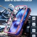 FNTCASE for iPhone 16 Phone Case: Military Grade [Built-in Screen Protector] [Kickstand] Matte Textured Drop Proof Protection Cover | Rugged Shockproof TPU Protective Sturdy Cases - Pink