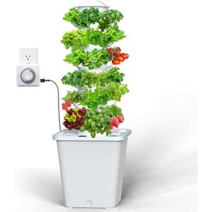Hydroponics Growing System, 30-Plant Indoor Hydroponic Tower with Pump System, Plants Germination Kit, Smart Aeroponic Herb Garden, Vertical Hydroponic System for Gardening Lover (No Seed) (White)