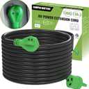 30 Amp 50 FT RV Power Extension Cord with Reverse Polarity LED Light, TT-30P to TT-30R, Heavy Duty PVC Jacket, Easy Plugin Handle, Colorful Storage Bag, and Plastic Strap Organizer