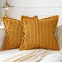 MIULEE Gold Yellow Corduroy Decorative Throw Pillow Covers Pack of 2 Soft Striped Pillows Pillowcases with Broad Edge Winter Modern Boho Home Decor for Couch Sofa Bed 18x18 Inch