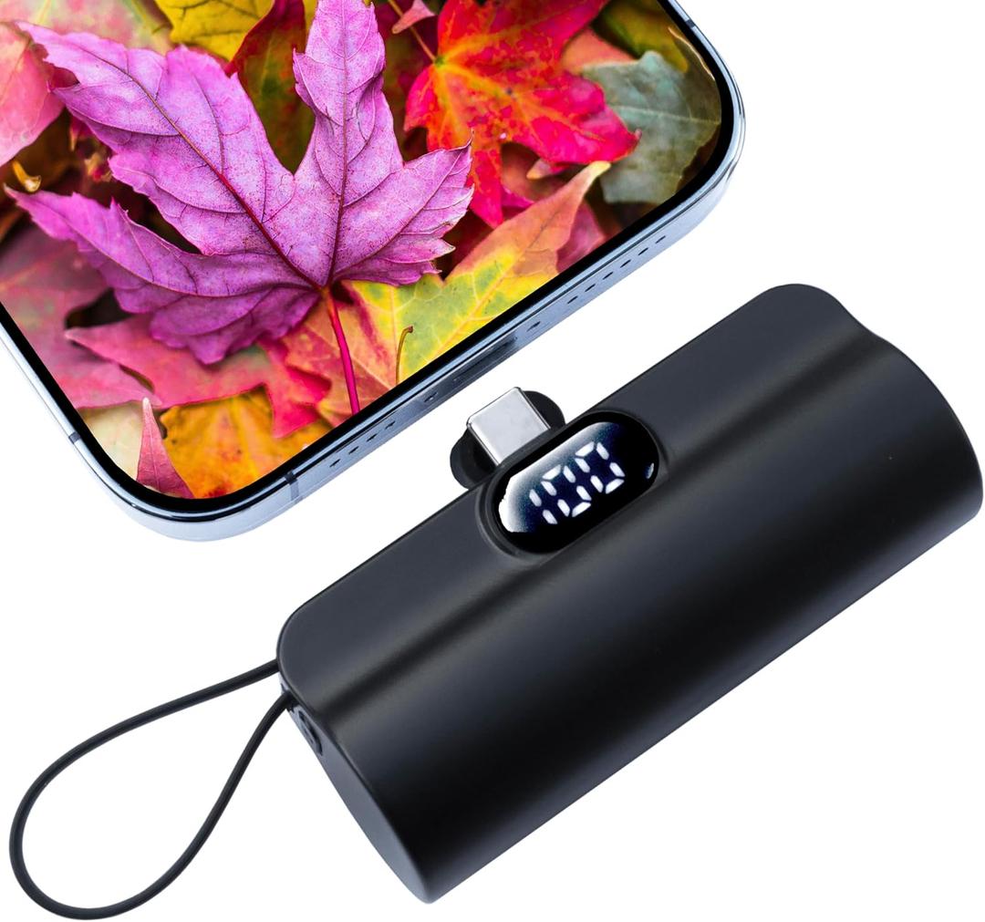Mini Power Bank,Capsule Power Phone Charger 5500mAh,Portable Charger with Dual USB-C Ports for iPhone17/16/15/15 plus/15 pro/15 pro Max/Android Phone/Samsung/Moto/LG etc (Black)