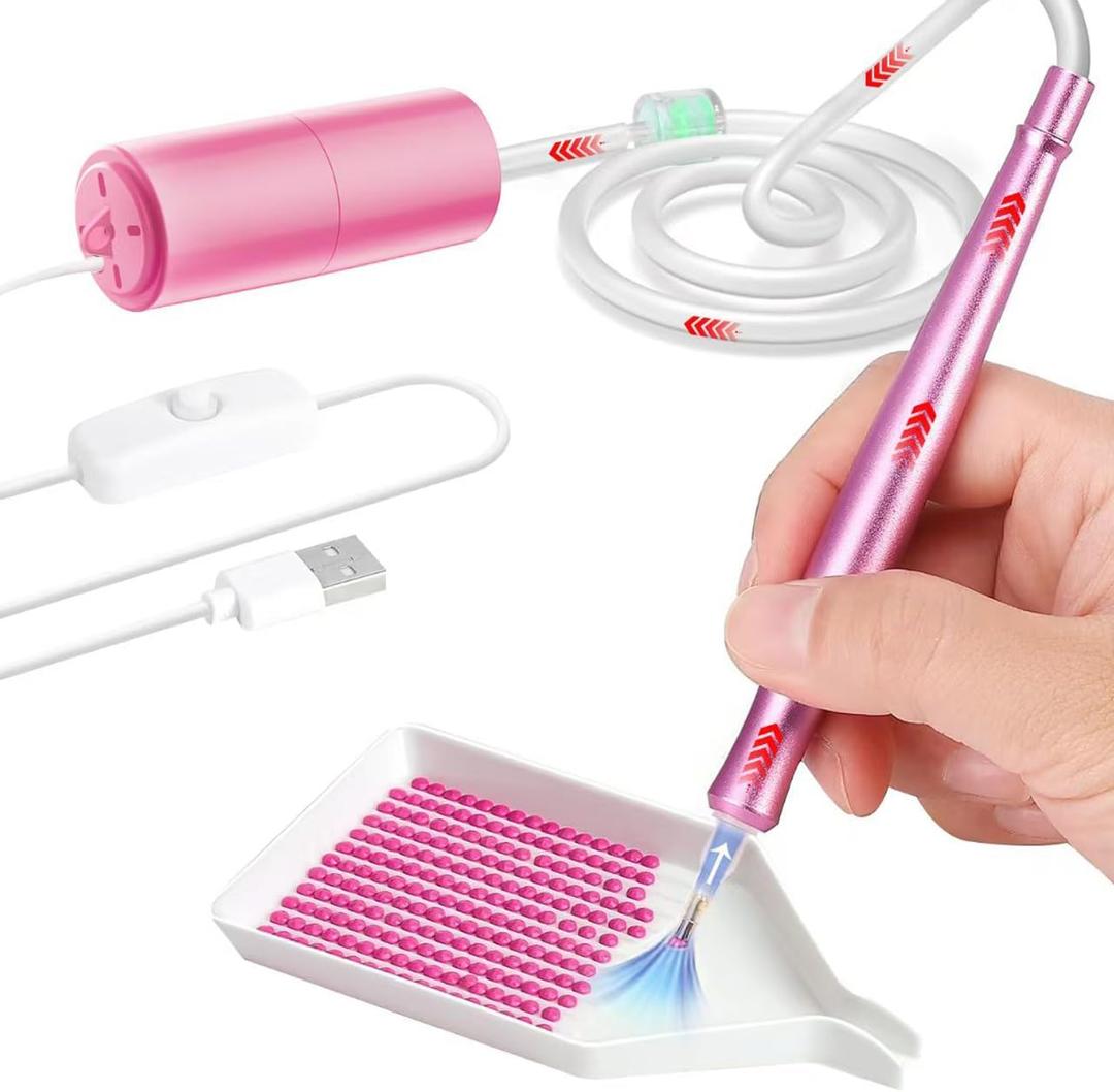 Electric Diamond Painting Pen, Diamond Art Accessories No Wax Needed, E-Painter Vacuum Pen for Diamond Painting with Storage Tray, Diamond Art Pens Tools, Quiet and Stable (Pink)