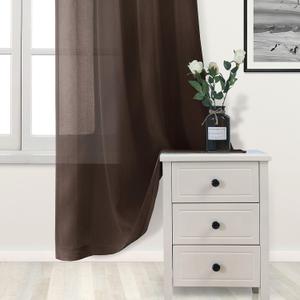 Brown Sheer Curtains for Living Room Bedroom - Faux Linen Look Voile Drapes Grommet Top Window Curtain Panel 20 x 80 Inch Long, Set of 2 Panels