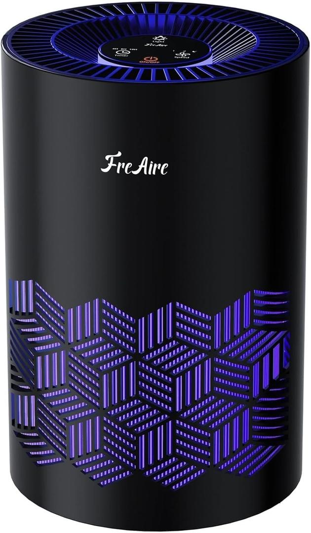 FreAire Air Purifiers for Bedroom, Air Purifiers for Home with Lights, HEPA Air Purifier Removes Dust Smoke Pollen Dander Smell, for Home/Pets/Bedroom, Black