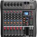 Depusheng DX6 Professional Mixer Sound Board Console 6 Channel Desk System Interface Digital USB MP3 Input 48V Phantom Power Stereo DJ Studio FX Steel Chassis,Black Bluetooth USB Audio Mixer for PC