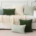 Kevin Textile Spring Throw Pillow Covers Soft Corduroy Decorative Set of 2 Boho Striped Pillow Covers Pillowcases Farmhouse Home Decor for Couch Bed Sofa Living Room 12x20 Inch Moss Green
