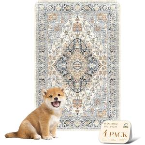 nunubaby 4PACK Washable Pee Pads for Dogs, Stylish, Non-Slip and Leak-Proof Pee Pads. Reusable Potty Pads for Dogs for Crates and Floors.(Beige/Multi, 24" x36")