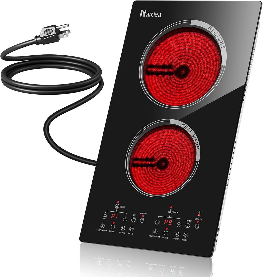 2 Burner Electric Cooktop 2000W, Portable Electrical Hot Plate Double Burner, Adjustable Temperature Stove Top, Tabletop Electric Stove, 7.4 inches x 6.2 inches