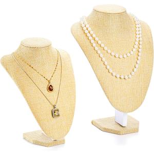 Hedume Set of 2 Necklace Chain Jewelry Bust Display Holder Stand, Linen Display Necklace Mannequin, Necklace Bust Jewelry Bust Stand, 2 Size - 9" Height and 11.2" Height