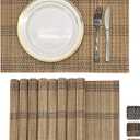 ANDSTAR Set of 8 Pcs Bamboo Placemats Natural Anti-Slip Bamboo Placemats Washable Heat-Resistant Table Mats for Dining Room and Kitchen (Brown+White+Black) (Set of 8 Placemat 17.7 x 11.8 inch)