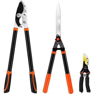 EWPJDK Loppers Hedge Shears & Pruners Combo Set 3-Piece Hedge Clippers, Heavy Duty Tree & Shrub Care Kit for Yard, Lawn & Garden, Professional Branch Cutter Tree Trimmer (Orange)