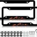 HCSS 2PCS Mountain License Plate Frames, Orange Mountains Raised Aluminum Metal License Plate Holder, Rust-Proof Waterproof Car Decorative Tag Frames for Standard US 12x6 Inch
