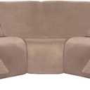 ULTICOR 7-Piece L Shape Sectional Recliner Sofa Covers, Velvet Stretch Reclining Couch Covers, Thick, Soft, Washable (Taupe, 5 Seat Recliner Cover)